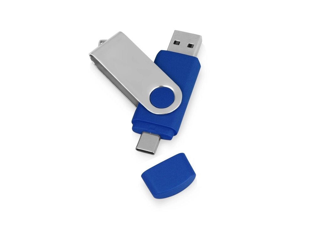 USB3.0/USB Type-C флешка на 16 Гб Квебек C, синий от компании ТОО VEER Company Group / Одежда и сувениры с логотипом - фото 1