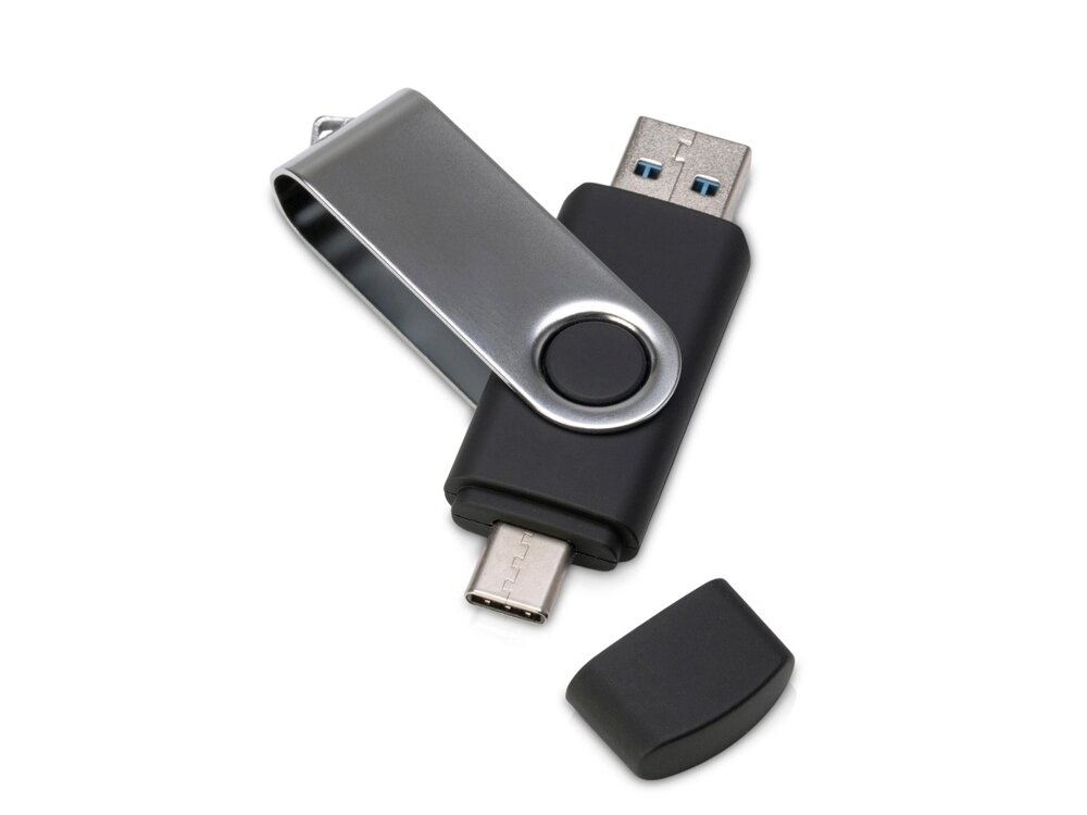 USB3.0/USB Type-C флешка на 32 Гб Квебек C, черный от компании ТОО VEER Company Group / Одежда и сувениры с логотипом - фото 1