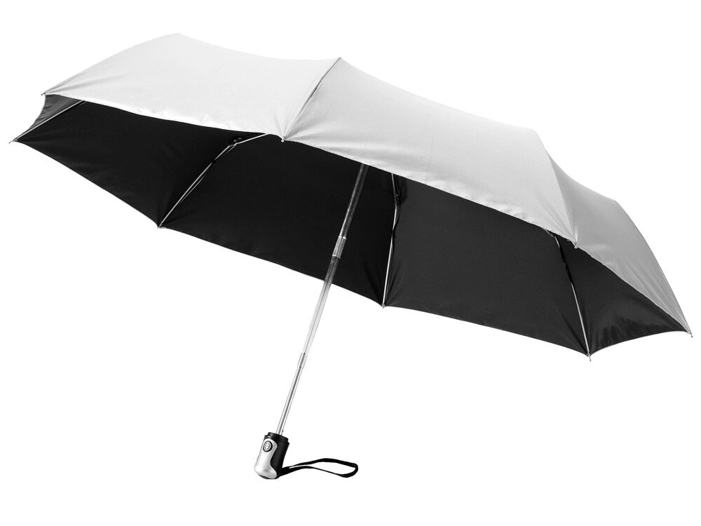 Зонт Alex трехсекционный автоматический 21,5, серебристый/черный от компании ТОО VEER Company Group / Одежда и сувениры с логотипом - фото 1