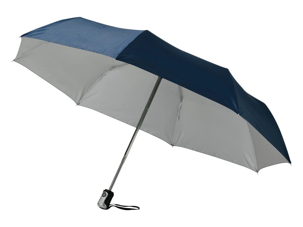 Зонт Alex трехсекционный автоматический 21,5, темно-синий/серебристый (Р) от компании ТОО VEER Company Group / Одежда и сувениры с логотипом - фото 1