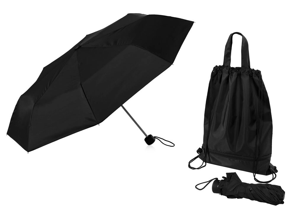 Зонт Picau из переработанного пластика в сумочке, черный от компании ТОО VEER Company Group / Одежда и сувениры с логотипом - фото 1
