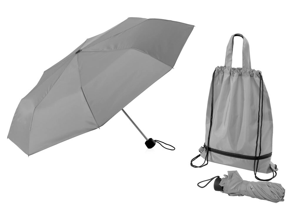 Зонт Picau из переработанного пластика в сумочке, серый от компании ТОО VEER Company Group / Одежда и сувениры с логотипом - фото 1