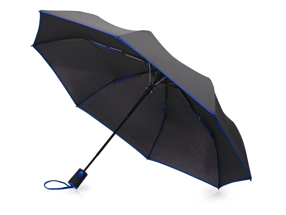 Зонт-полуавтомат складной Motley с цветными спицами, черный/синий от компании ТОО VEER Company Group / Одежда и сувениры с логотипом - фото 1