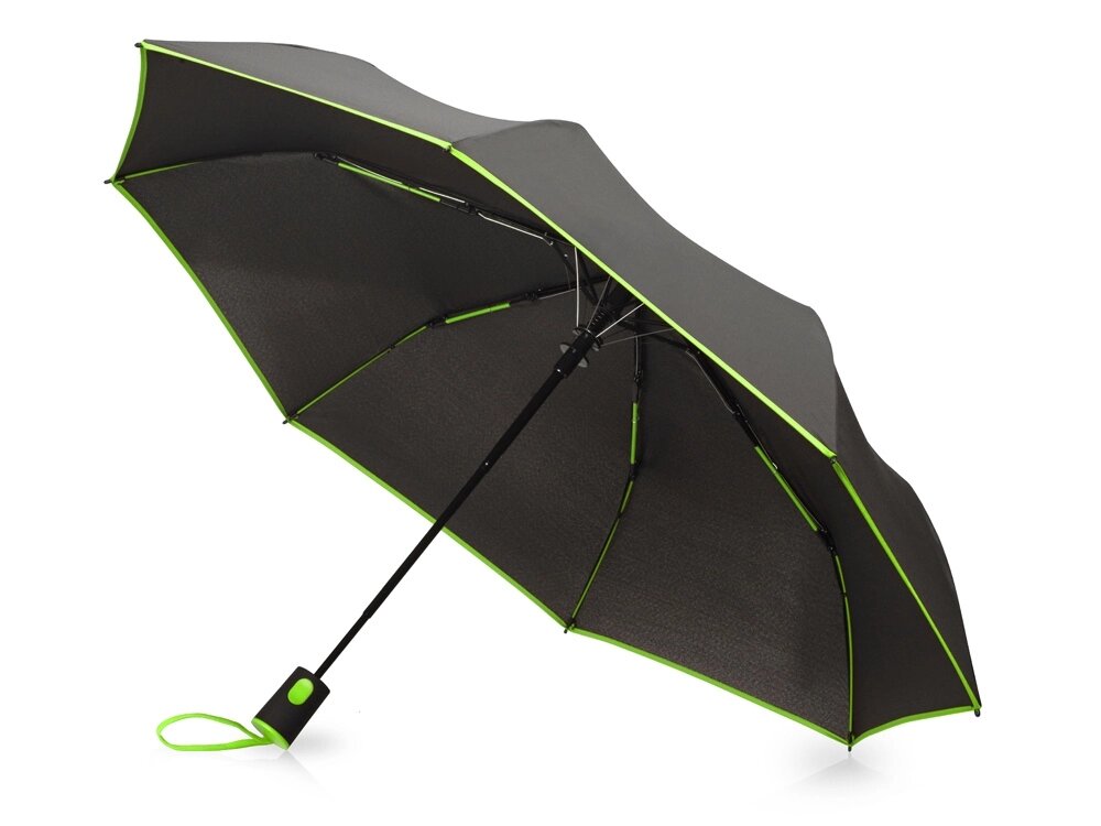 Зонт-полуавтомат складной Motley с цветными спицами, черный/зеленое яблоко от компании ТОО VEER Company Group / Одежда и сувениры с логотипом - фото 1