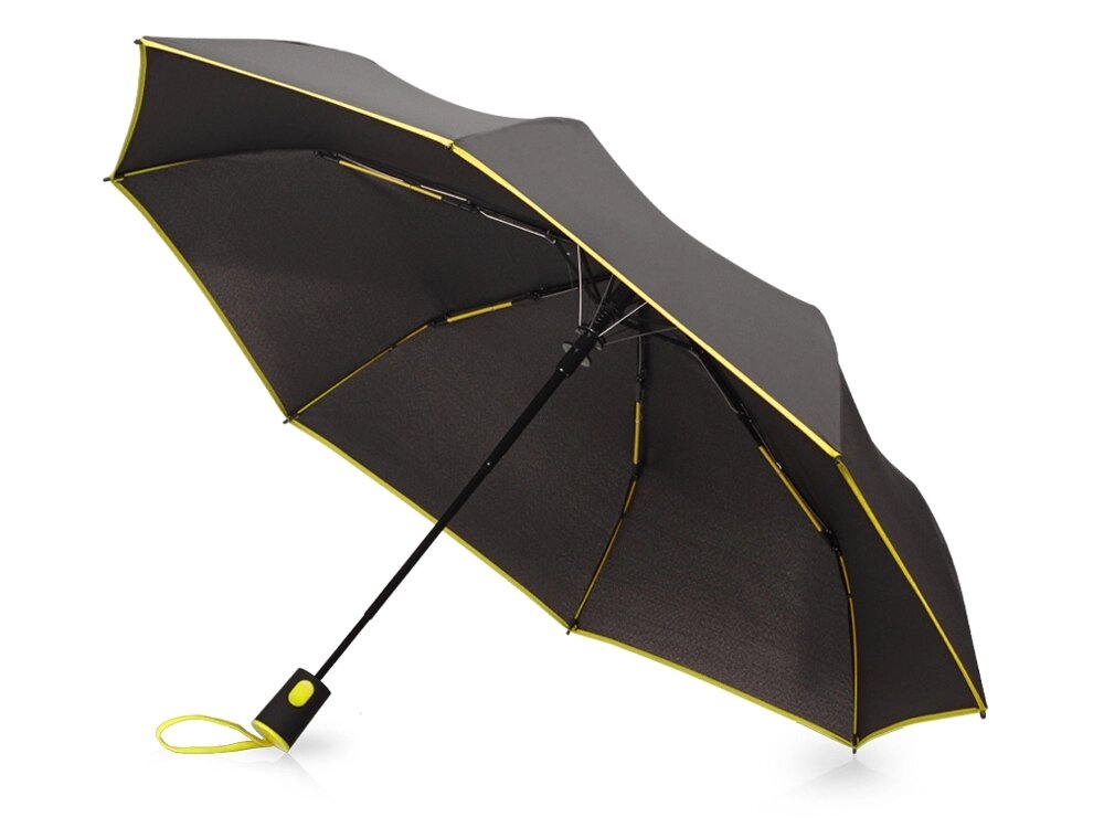 Зонт-полуавтомат складной Motley с цветными спицами, черный/желтый от компании ТОО VEER Company Group / Одежда и сувениры с логотипом - фото 1
