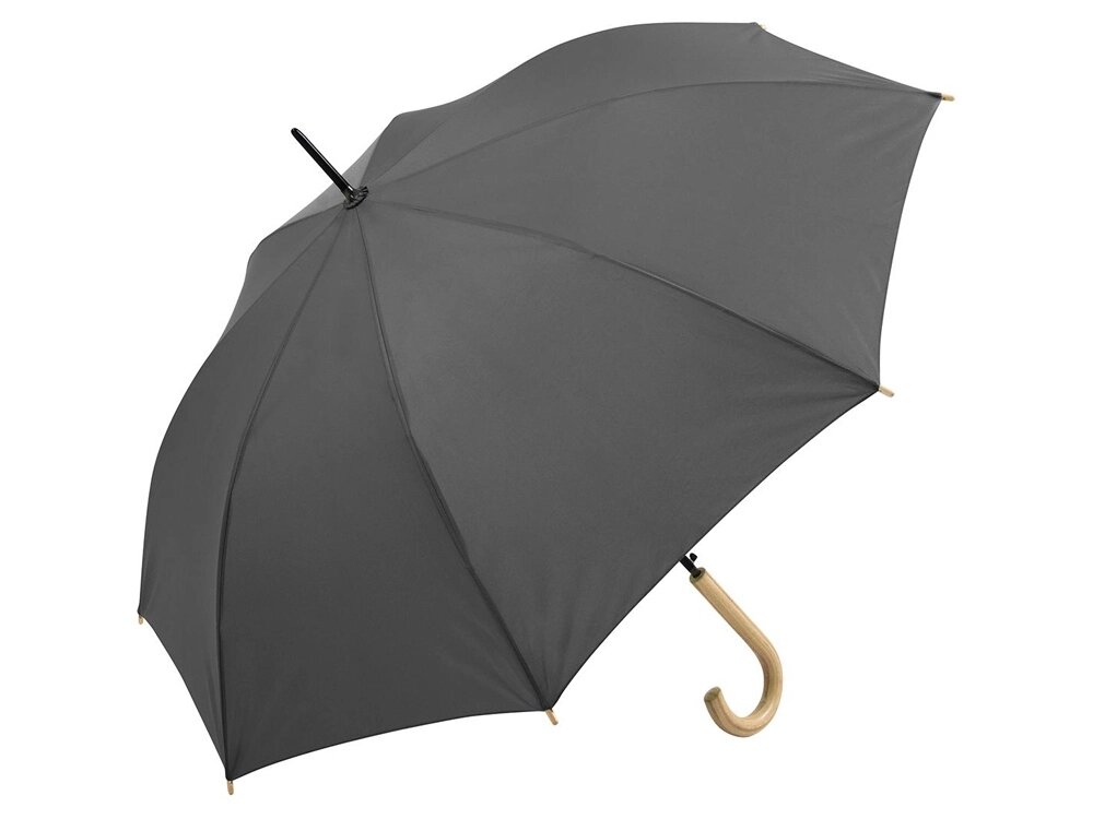 Зонт-трость 1134 Okobrella с деревянной ручкой и куполом из переработанного пластика, серый от компании ТОО VEER Company Group / Одежда и сувениры с логотипом - фото 1