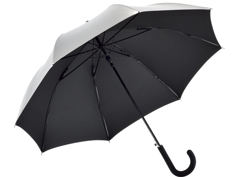 Зонт-трость 7119 Double silver, полуавтомат, серебристый/черный от компании ТОО VEER Company Group / Одежда и сувениры с логотипом - фото 1