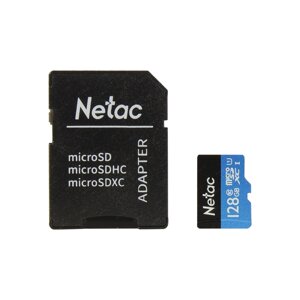 Карта памяти netac NT02P500STN-128G-R U1/C10 128GB с адаптером SD