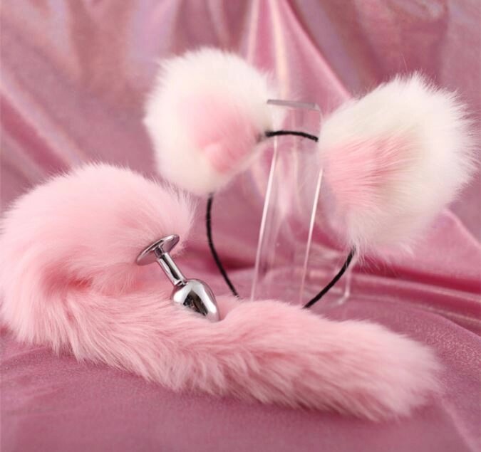 Хвостик с ушками розовый комплект от компании Точка G оптом - фото 1