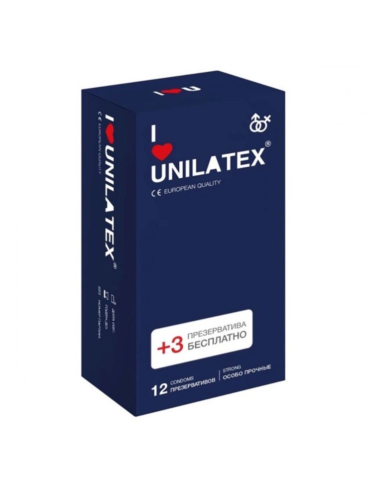 Ультрапрочные презервативы Unilatex Extra Strong - 12 шт. + 3 шт. в подарок от компании Точка G оптом - фото 1