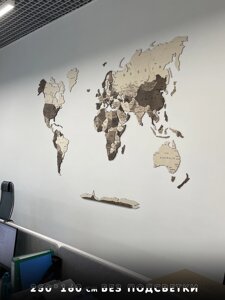 Деревянная карта мира на стену 3D Многоуровневая 300*190 см