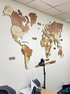 Деревянная карта мира на стену 3D Многоуровневая 400*260 см