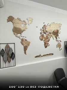Карта мира из дерево 3D Многоуровневая 200*130 см