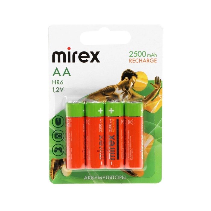 Аккумулятор Mirex, Ni-Mh, AA, HR6-4BL, 1.2В, 2500 мАч, блистер, 4 шт. от компании Интернет-магазин "Flap" - фото 1