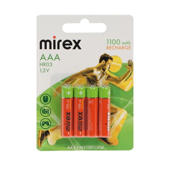 Аккумулятор Mirex, Ni-Mh, AAA, HR03-4BL, 1.2В, 1100 мАч, блистер, 4 шт. от компании Интернет-магазин "Flap" - фото 1