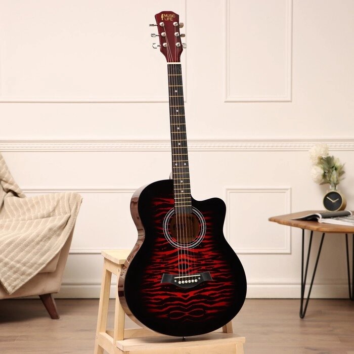 Акустическая гитара Music Life QD-H40Q-hw, красный от компании Интернет-магазин "Flap" - фото 1