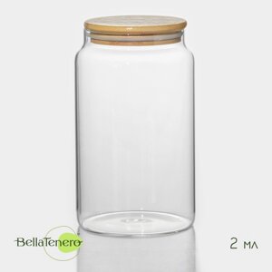 Банка стеклянная для сыпучих продуктов с бамбуковой крышкой BellaTenero 'Эко'2 л, 12x20 см