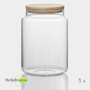Банка стеклянная для сыпучих продуктов с бамбуковой крышкой BellaTenero 'Эко'3 л, 14,5x21 см