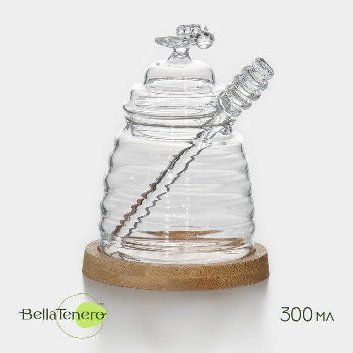 Баночка стеклянная для мёда и варенья с ложкой BellaTenero 'Эко. Пчёлка', 300 мл, 10x12,5 см от компании Интернет-магазин "Flap" - фото 1