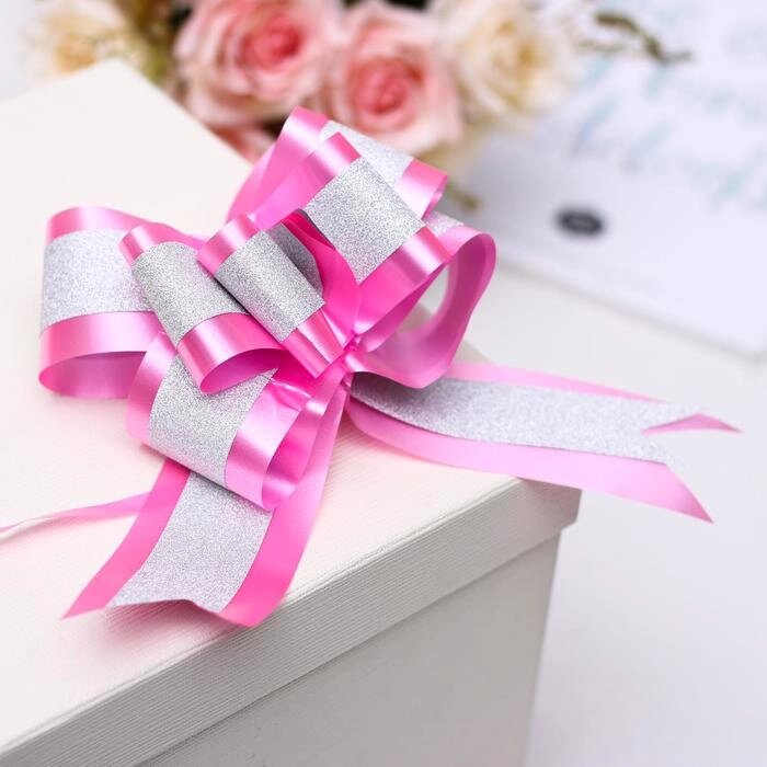 Бант-бабочка 5 'Фактурная полоса', розовый (комплект из 10 шт.) от компании Интернет-магазин "Flap" - фото 1