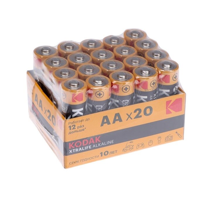 Батарейка алкалиновая Kodak Xtralife, AA, LR6-20BOX, 1.5В, бокс, 20 шт. от компании Интернет-магазин "Flap" - фото 1