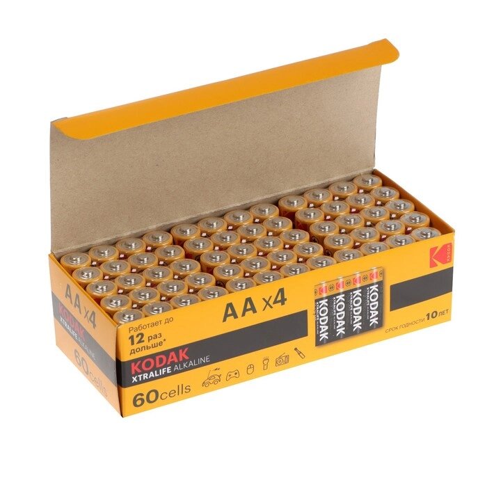 Батарейка алкалиновая Kodak Xtralife, AA, LR6-60BOX, 1.5В, бокс, 60 шт. от компании Интернет-магазин "Flap" - фото 1