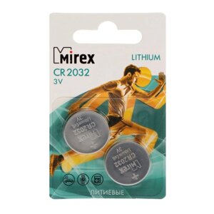 Батарейка литиевая Mirex, CR2032-2BL, 3В, блистер, 2 шт. (комплект из 2 шт.)