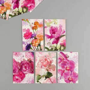 Бирка картон 'Акварельные цветы' набор 10 шт (5 видов) 4х6 см