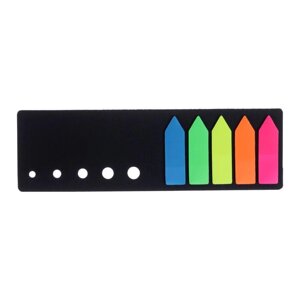 Блок-закладка с липким краем 'Стрелки' 12 мм х 42 мм, пластик, 5 цветов по 25 листов, флуоресцентный, в черной книжке