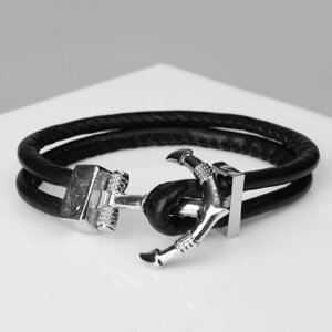 Браслет мужской 'Безмятежность' якорь, цвет чёрный с серебром, 21,5 см