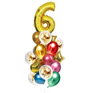 Букет из шаров 'День рождения 6 лет'фольга, латекс, набор 21 шт., цвет золотой