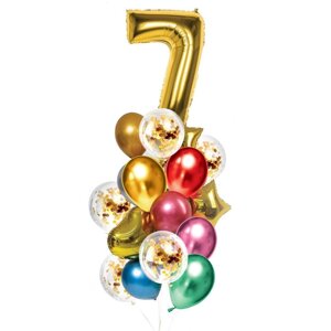 Букет из шаров 'День рождения 7 лет'фольга, латекс, набор 21 шт., цвет золотой