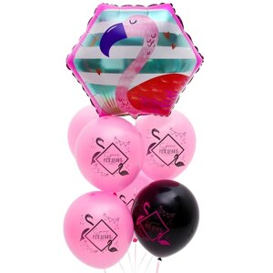 Букет из воздушных шаров 'С днём рождения'фламинго, неон, латекс, фольга, набор 7 шт.