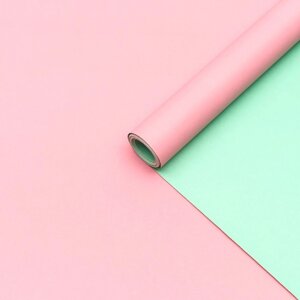 Бумага упаковочная крафт, двухсторонняя, розовый-мятный, 0,68 х 10 м, 70 гр/м