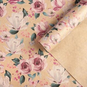 Бумага упаковочная крафтовая 'Нежные цветы'70 х 100 см (комплект из 10 шт.)