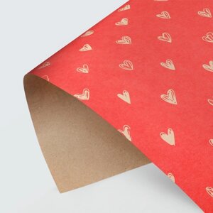 Бумага упаковочная крафтовая 'Сердечки'фон красный, 50 х 70 см (комплект из 10 шт.)