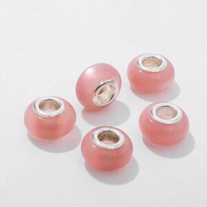 Бусина 'Матовый стиль' под фосфорный агат 1,4x0,9 см, цвет светло-розовый в серебре (комплект из 5 шт.)