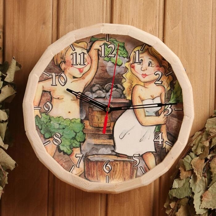 Часы банные 'Пара в бане' с рисунком от компании Интернет-магазин "Flap" - фото 1