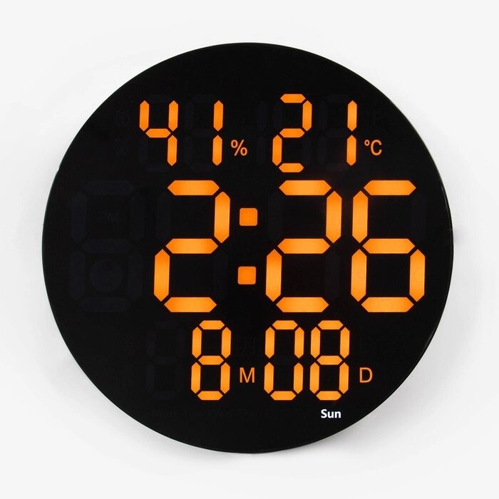 Часы электронные настенные, будильник, календарь, термометр, гигрометр, 1 ААА, d-25 см от компании Интернет-магазин "Flap" - фото 1