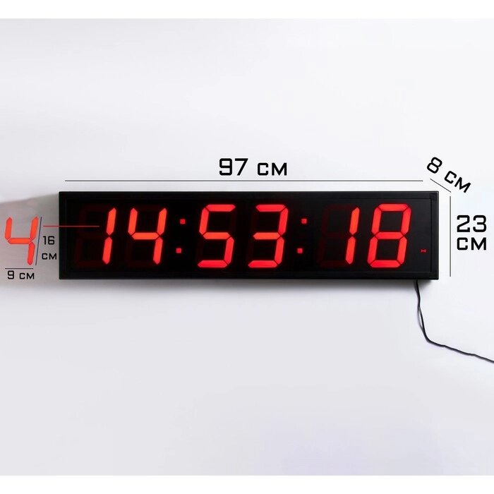 Часы электронные настенные 'Соломон', таймер, секундомер, 97 х 8 х 23 см, красные цифры от компании Интернет-магазин "Flap" - фото 1
