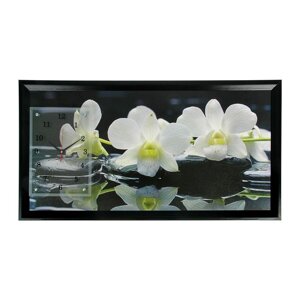 Часы-картина настенные, серия Цветы, Белые орхидеи'50 х 100 см