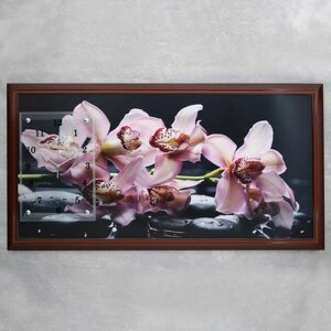 Часы-картина настенные, серия Цветы, Фиолетовые орхидеи'50 х 100 см