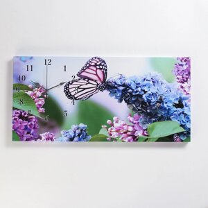Часы-картина настенные, серия Цветы, Сирень и бабочка'40 х 76 см