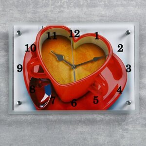 Часы-картина настенные, серия Кухня, Чашка кофе сердце'25х35 см