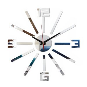 Часы-наклейка, серия DIY, Лучи'плавный ход, d-40 см, серебро