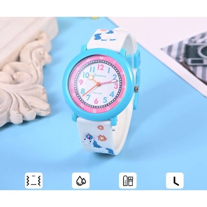 Часы наручные детские 'Единорог', d-3.7 см, ремешок силикон l-20 см, 3 АТМ от компании Интернет-магазин "Flap" - фото 1