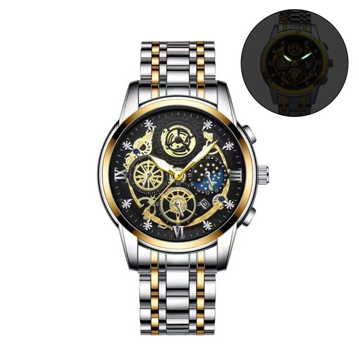 Часы наручные кварцевые мужские, d-4.2 см, ремешок l-26 см, 3 АТМ, светящиеся от компании Интернет-магазин "Flap" - фото 1