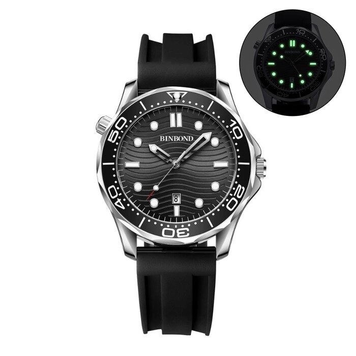 Часы наручные кварцевые мужские, d-4.4 см, ремешок l-26 см, 3 АТМ, светящиеся от компании Интернет-магазин "Flap" - фото 1