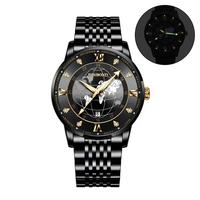 Часы наручные кварцевые мужские, d-4 см, ремешок l-26 см, 5 АТМ, светящиеся от компании Интернет-магазин "Flap" - фото 1