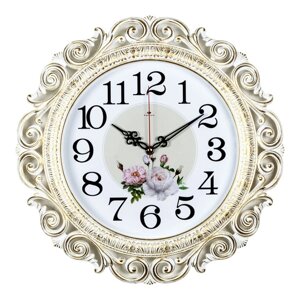 Часы настенные, интерьерные Цветы, Хостон'бесшумные, d-40.5 см, белое золото